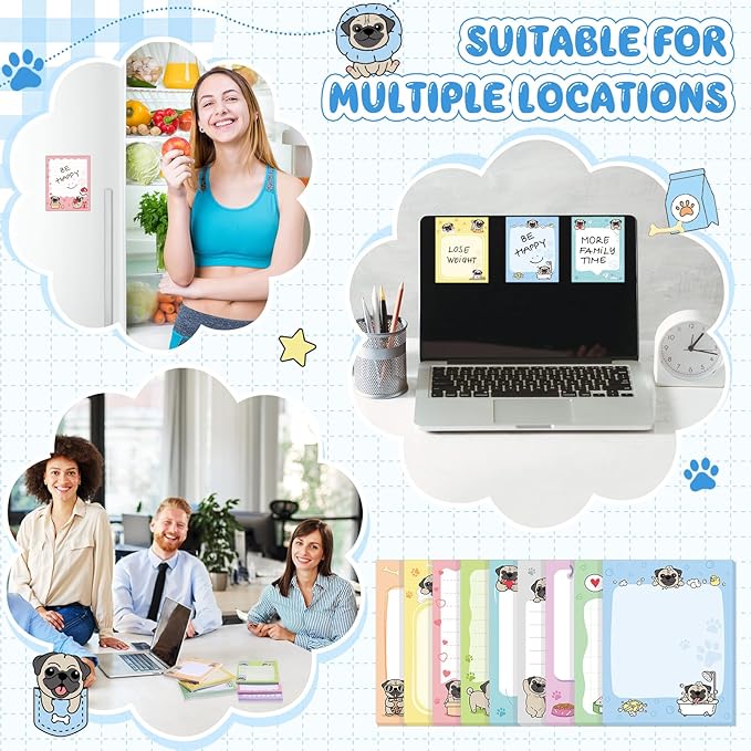 Sabary 9 Pads Sticky Notes 3.15 x 3.94 Inches Cute Self Sticky Note Pads Colored Adhesive Notepad for Memo Reminder Journal Studying Office Home Gift(Pug)