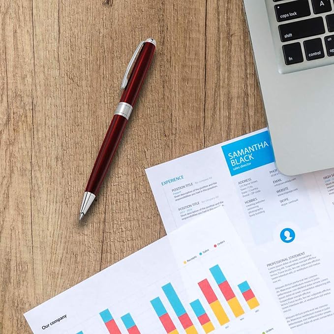 Cambond Ballpoint Pens Red Pens - Black Ink Fancy Pens for Journaling Gift Business Men Police Flight Attendants, Smooth Writing 1.0 mm Medium Point, 3 Pens with 3 Extra Refills (Red)