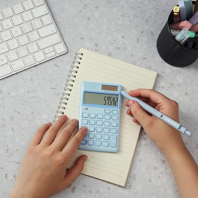 Mr. Pen- Standard Function Calculator, 12 Digits, Small Calculator, Light Blue Solar Calculator, Pocket Calculator, Simple Calculator, Basic Office Calculators, Solar Handheld Calculator