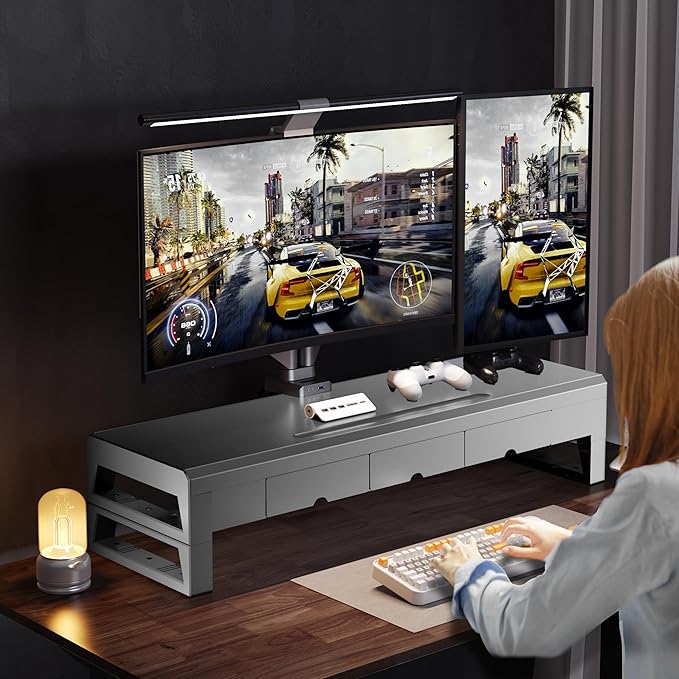 Computer monitor stand with 3 drawer ,Laptop Desk Shelf & Monitor Riser, 27.55 inches long desk riser ,Heavy Duty Gift Gaming Studio Offic (Basic Version, 700mm Drawer)