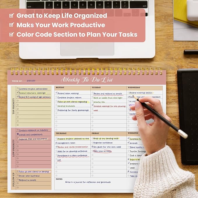 Weekly To Do List Notepad with 52 Undated Sheets(8.5"×11")- Undated Weekly Planner Notepad for Office Desk Accessories and Supplies - Sunshine Petal