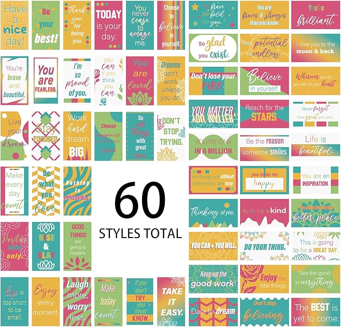 Jinei 300 Inspirational Affirmation Cards Positive Motivational Cards Small Mini Encouragement Quotes for Women Mother's Day Church(Line Flower)