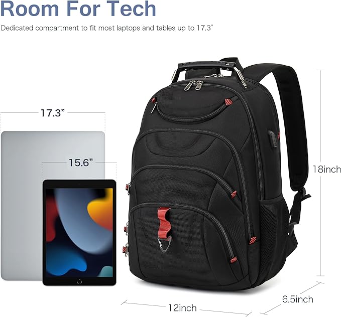 Laptop Backpack for Men - Travel Backpack with USB Charging Port for Daily Commutes and Travel -College Backpack Men - Gifts for Men - Waterproof - Black