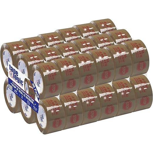 Aviditi Tape Logic 2 Inch x 110 Yard 2.2 Mil Red/Tan, Heavy Duty Packing Tape, "Stop If Seal is Broken" 36 Pack, Perfect for Packing, Shipping, Moving, Home and Office