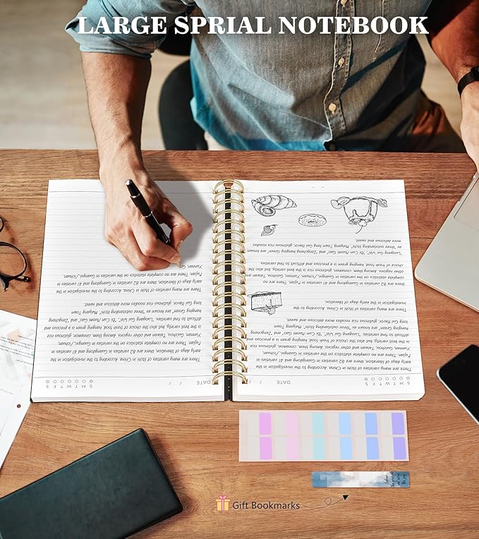 Spiral Notebook Journal College Ruled, 360 Pages Lined Thick Journals for Women Men, B5 Big Notebooks with 100GSM Paper, Spiral Bound Journaling for Writing Work School Black 7.6"×10"