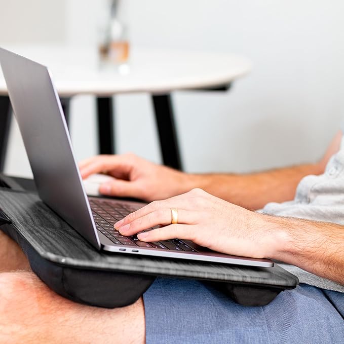 LAPGEAR Home Office Lap Desk with Device Ledge, Mouse Pad, and Phone Holder - Gray Woodgrain - Fits up to 15.6 Inch Laptops - Style No. 91545