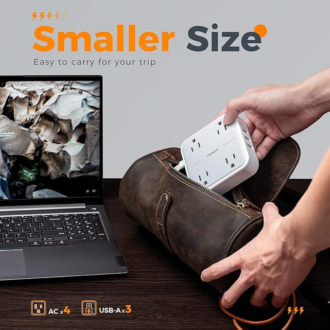 Flat Plug Surge Protector Power Strip, TESSAN 5 ft Extension Cord with 4 Outlets and 3 USB Ports, Indoor Desk Charging Station, 900J Surge Protector for Travel, Office, School, Dorm Room Essentials