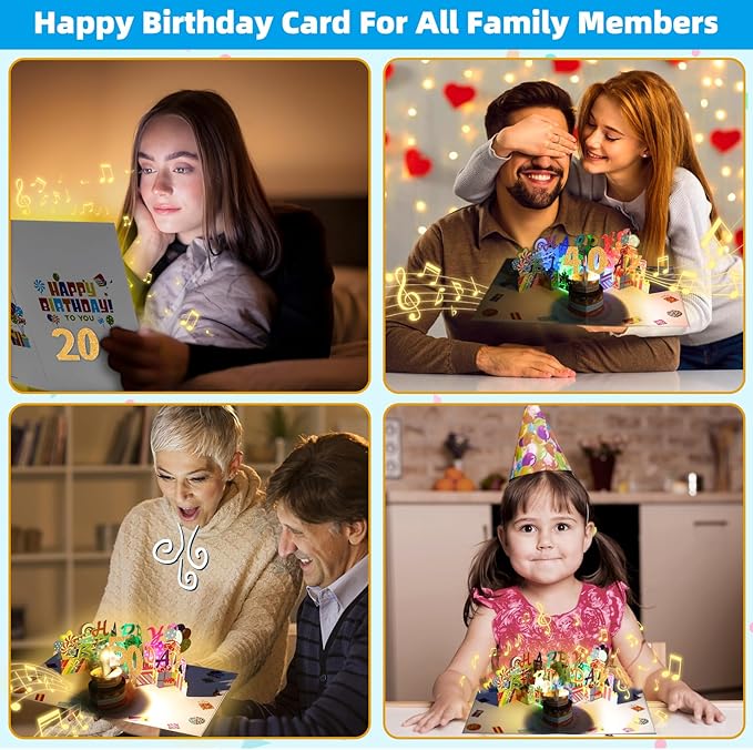 Gumry 97TH Musical Birthday PopUp Card, Blowable Colorful Light Candle 3D Cards with Song, Applause Cheers Sound, Greeting Cards Birthday Gifts Decorations for Women Men Turning 97 Years Old
