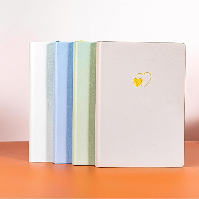 CAGIE Lined Journal Notebook for Women and Girls 256 Pages Cute Diary with Heart-Shaped Leather Journals for Writing A5 Soft Cover Notebooks for Work School (05 Moon Ash, A5)
