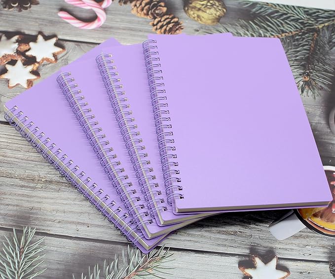 Yansanido Spiral Notebook, 4 Pcs 8.3 Inch x 5.9 Inch A5 Purple Thick Plastic Hardcover 8mm Ruled 80 Sheets -160 Pages Journals for Study and Notes (Purple, A5)