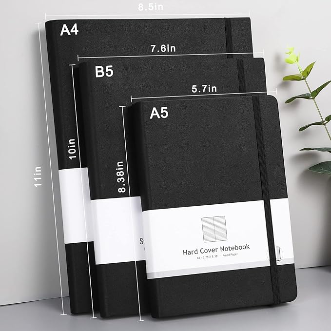 AHGXG 8.5''×11' Notebook College Ruled - Large A4 Notebook Lined Journal - 320 Pages Thick Journal for Writing, 100gsm Thick Paper, Leather Softcover, for Work School - Black