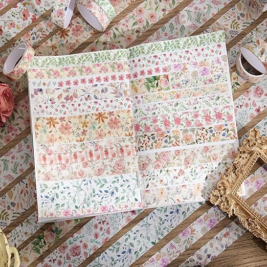 32 Rolls Washi Tape Set, Colored Floral Decorative Masking Tape, Artists Tapes for Journaling, Junk Journal, DIY Craft Projects, Scrapbooking Supplies Decor