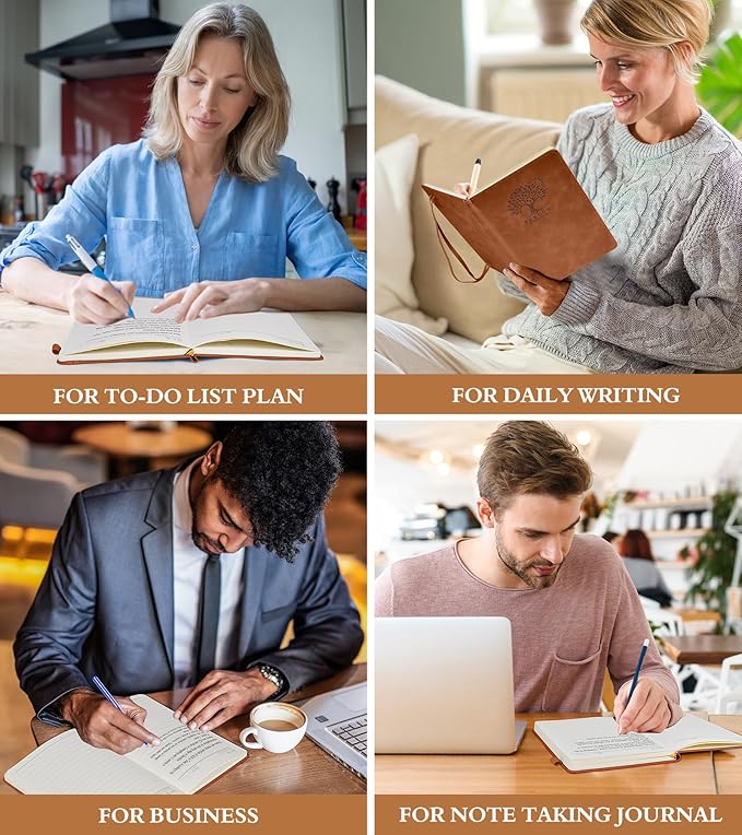 Lined Journal Notebook for Women and Men,Hardcover Leather Journaling Notebook for Writing, Travel, Business, Work and School,200 Pages A5 Notebook for Note Taking, Diary 5.9" × 8.5" - Brown