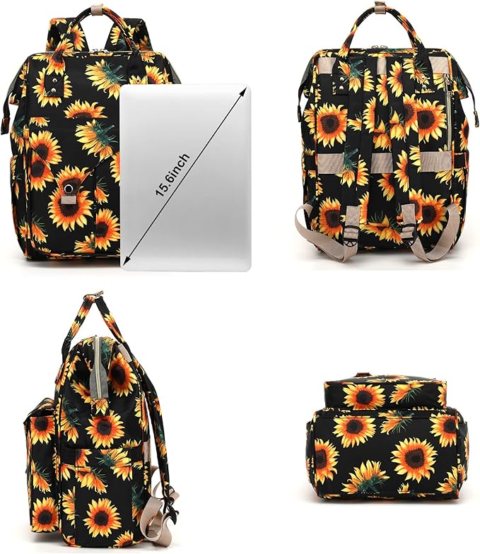 Sunflower Laptop Backpack College School Backpack Bookbags Nurse Backpacks Travel Bags Casual Daypacks for Women Girls Fits 15.6 Inch Notebook