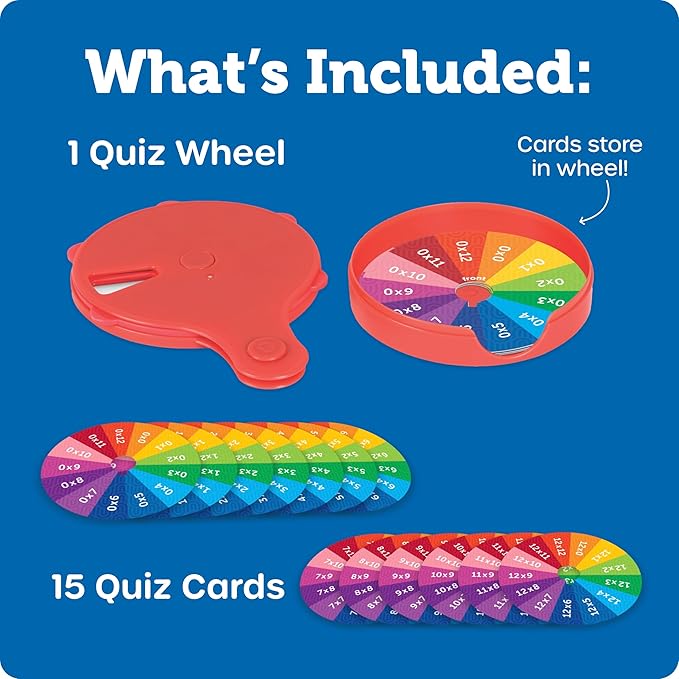 Learning Resources Skill Builders! Multiplication Quiz Wheel, Math Fidget Toy, Number Flash Cards, Math Fidget Spinner, Ages 6+, 15 Pieces