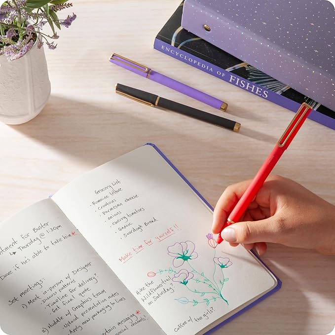 U Brands Catalina Felt Tip Pens, Set of 6, Assorted Colors with Gold Details, Medium (0.7 mm) Point, Assorted Color Ink