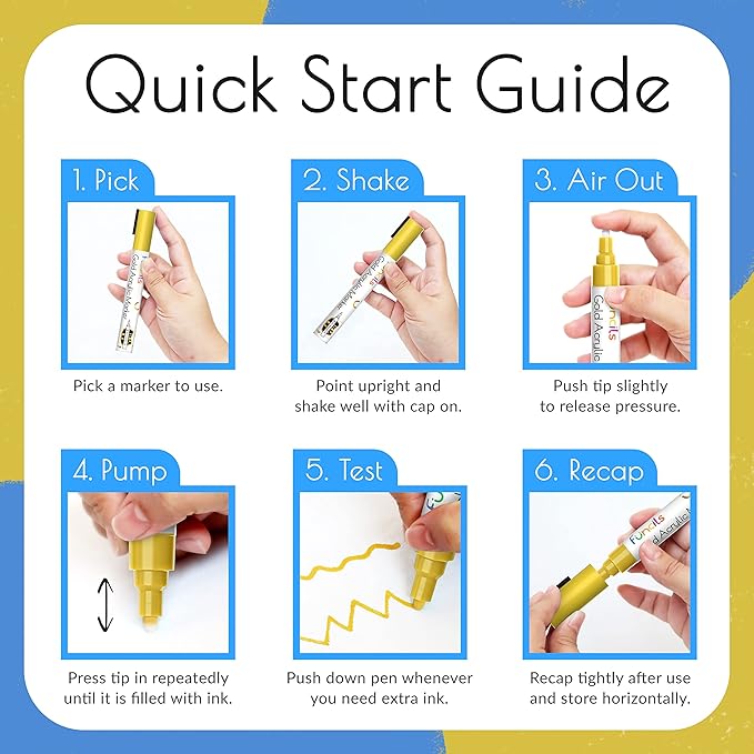 5 Acrylic Gold Paint Pen Metallic - Gold Marker Metallic Paint for Wood, Fabric, Canvas, Leaf, Tire, Metal, Glass - Permanent Pen Fine Tip, Thin Point & Jumbo (1mm, 3mm, 6mm, 10mm, 15mm)