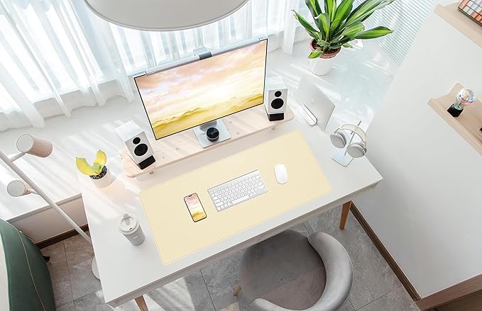 Leather Desk pad Protector, Large Desk mat with Natural Cork & PU Leather,Mouse pad,Non-Slip Office Desk Mat,Waterproof Desk Writing Pad for Office and Home (35in*17in, Apricot)