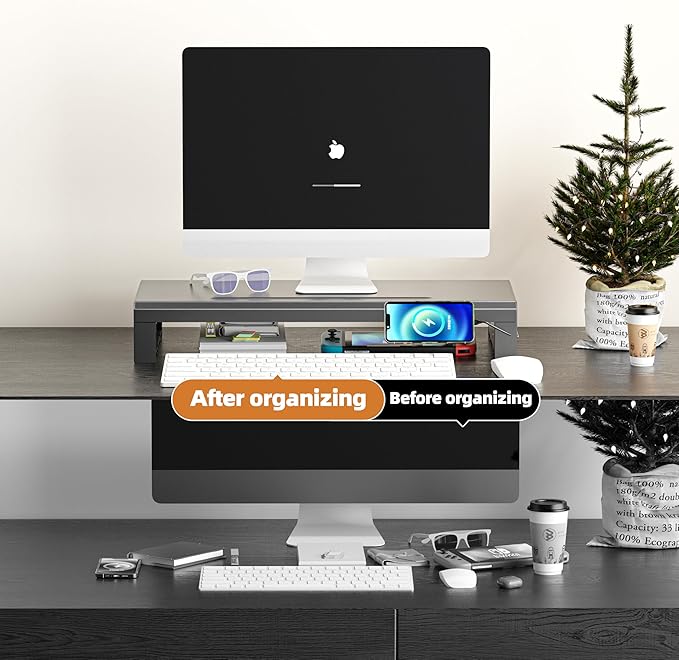 Computer monitor stand Laptop Desk Shelf & Monitor Riser ,21.6 inches,22W charging , 2 USB 3.0 , and 1 USB 2.0, Monitors/PC/Laptop/Computer Space Saver Organizer ,Heavy Duty Gift Gaming Studio Office (USB Hub Fast Charging Version, 550mm)