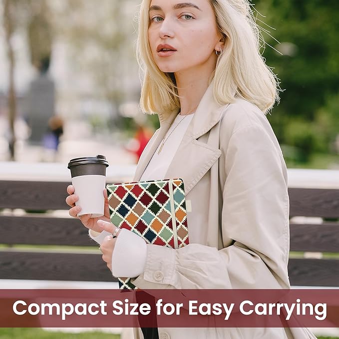 Bullet Dotted Journal Notebook for Women & Men, Hardcover Leather Journal for Writing, A5 Bullet Journaling Notebook for Work & Sketching, Perfect for Office School Home Supplies, 160 Pages, Retro Argyle