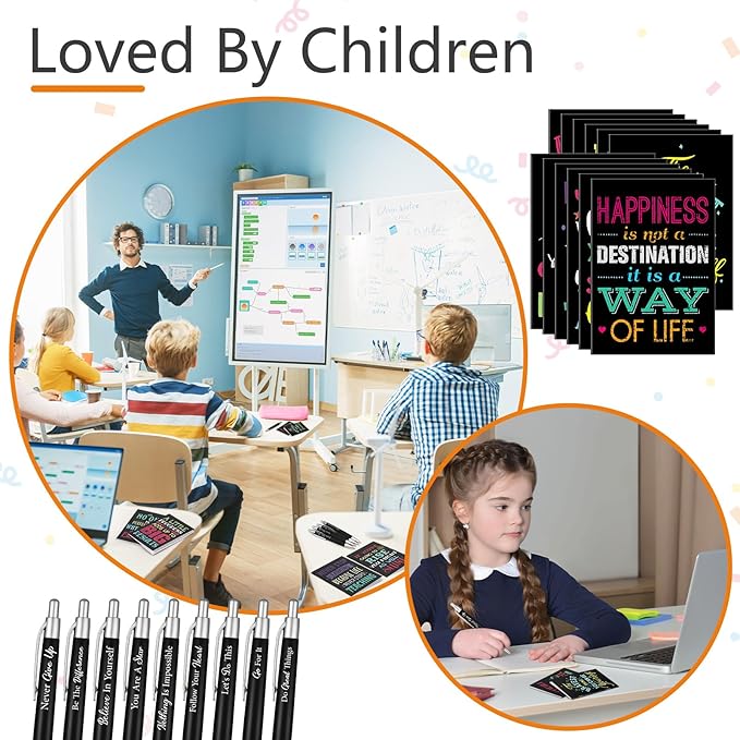 Yeaqee 72 Pcs Motivational Pens Notepads Gifts Set Inspirational Quote Ballpoint Pen Small Notebook Mini Journal Bulk Gifts for Teacher Coworker Gifts Women Office School(Inspirational)