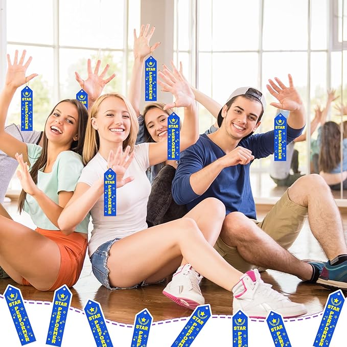 50 Pcs Star Performer Award Ribbons 8 x 2 Inches Blue Performer Ribbons with Cards and Strings Performance Prizes Bookmark Style Awards for Stage Competitions Class Activities