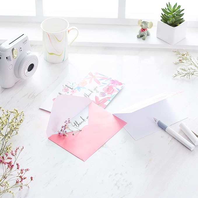 Amazon Basics Thank You Cards and Envelopes, 48 Count, Floral