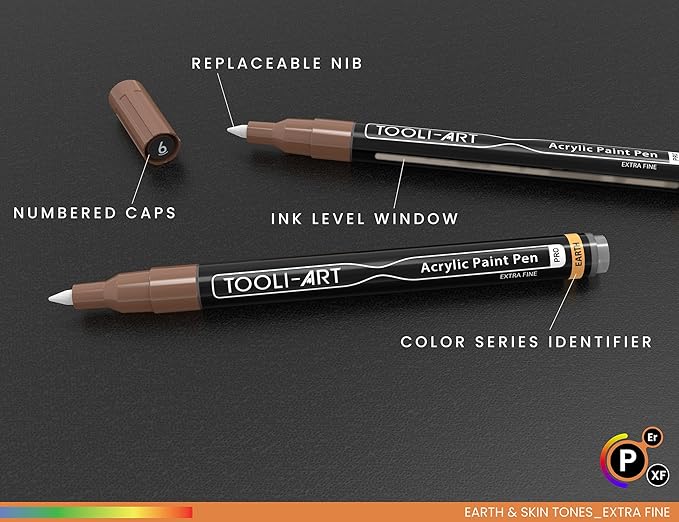 36 Acrylic Paint Pens Skin and Natural Earth Tone Marker Set For Rock Painting, Canvas, Mugs, Glass, Plastic, Wood, Metal, Fabric, Scrapbooking, Most Surfaces. Quick Drying Waterbased (EXTRA FINE)