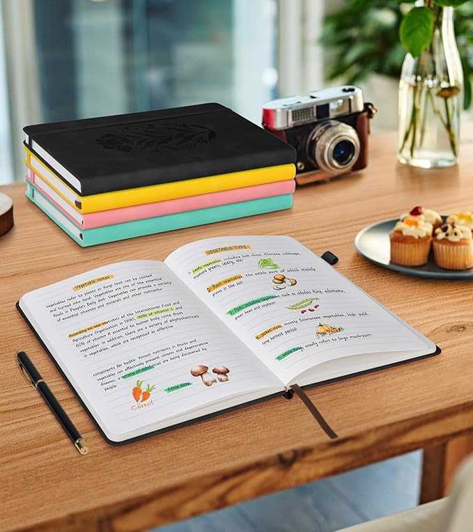 Lined Journal Notebook for Women, A5 Black Hardcover Leather Journals for Writing, 200 Pages Travel Daily Journal,Thick College Ruled Notebook for Work School, Note Taking, Business 5.75'' X 8.38''