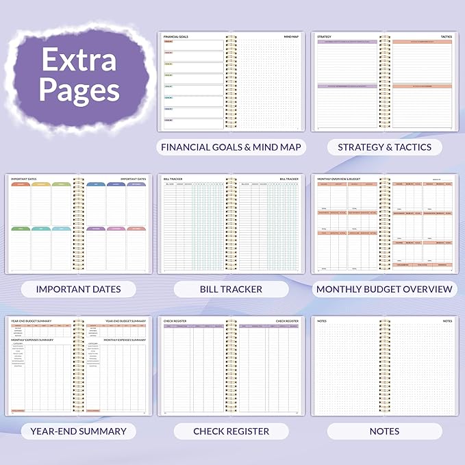 SUNEE Budget Planner - Monthly Budget Book with Expense Tracker Notebook, Undated 12 Month Bill Organizer & Finance Planner to Manage Your Money, A5(6.4" x 8.3") Account Book with Colorful Tab, Purple