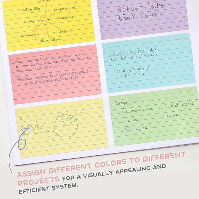 300PCS Colored Index Cards 4x6, Goefun Ruled Notecards, 6 Color Flashcards for Studying, Recipes, Memo Cards, Office Supply, DIY, Presentation