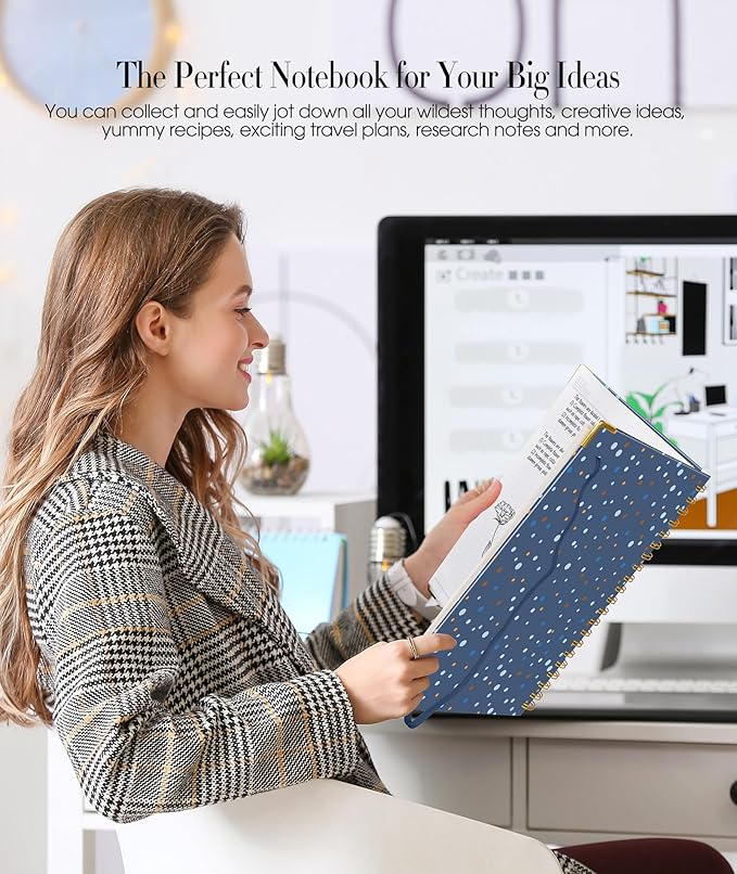 Cute Spiral Notebook Journal for Women, 200 Pages Lined Notebooks 8.5” x 11”, A4 Large Hardcover Spiral Journals with 100 GSM Thick Paper, College Ruled Notebook for Writing Work School, Navy Dots