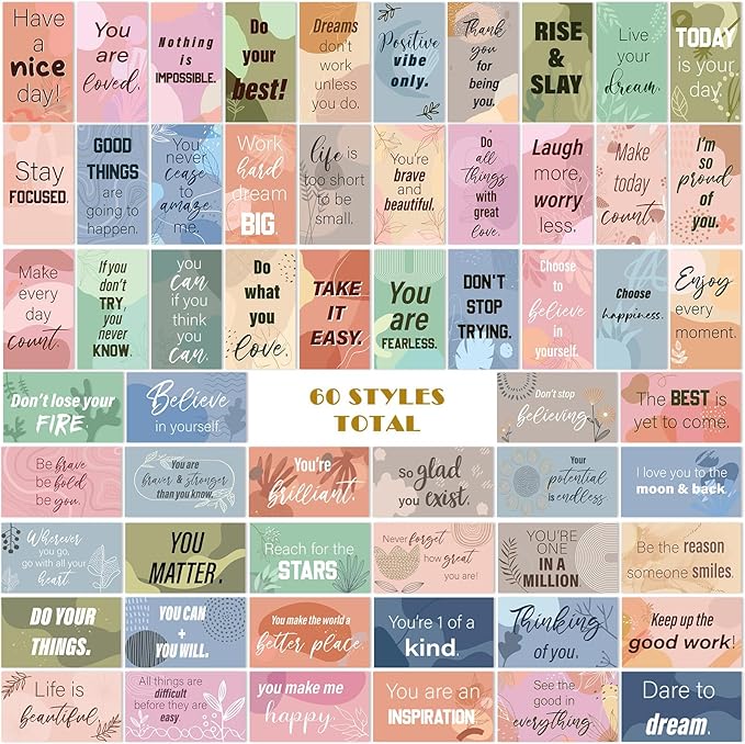 Jinei 300 Inspirational Affirmation Cards Positive Motivational Cards Small Mini Encouragement Quotes for Women Mother's Day Church(Bohemian)