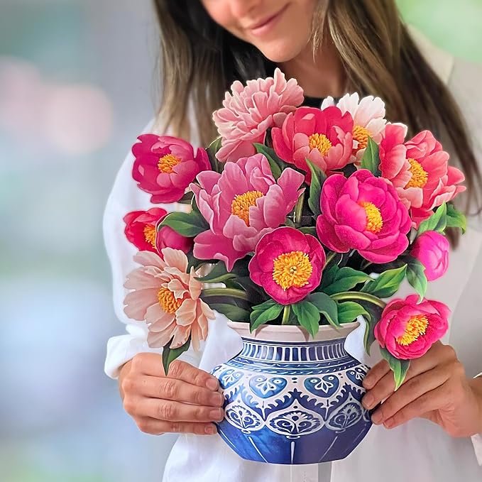 Freshcut Paper Pop Up Cards, Best Mom Peony Paradise, 12 Inch Life Sized Forever Flower Bouquet 3D Popup Greeting Card, Birthday Cards, Mother's Day Card, Blank Notecard