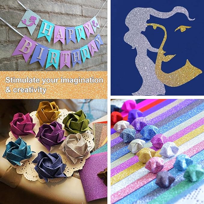 40 Sheets 20 Colors Glitter Cardstock, BetyBedy Cricut Paper Cardstock, No-Shed Sparkly Glitter, A4 Glitter Paper for Arts and Crafts - Card Making, Scrapbooking, DIY Projects