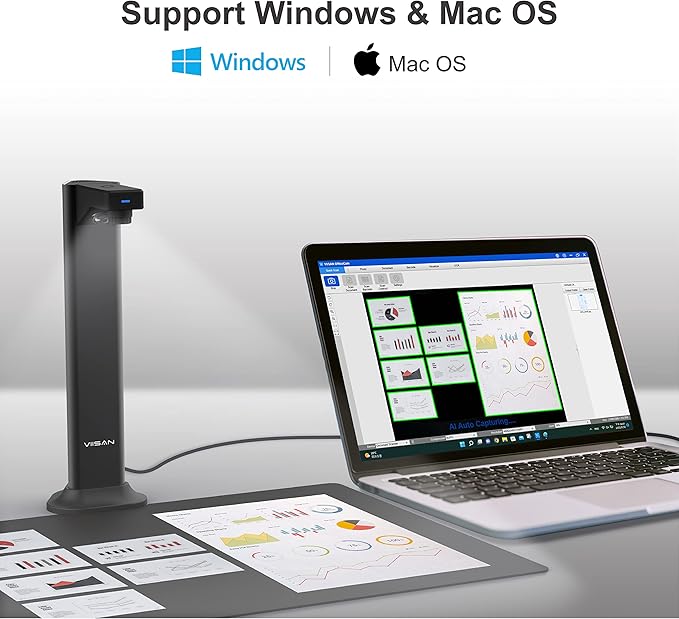 VIISAN DL24 Innovative Book Scanner, 24MP Document Camera with Asymmetrical Lighting Tech, A3 Document Scanner, OCR Auto-Flatten & Deskew, Text-to-Speech, for Desktop/Laptop, Works with Windows/MacOS