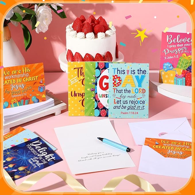 120 Pack Religious Christian Birthday Cards Bulk with Scripture Bible Verse 4.5 x 6.2 Inch Assorted Christian Blessings Greeting Cards for Birthday with Envelopes and Stickers(Classic Style)