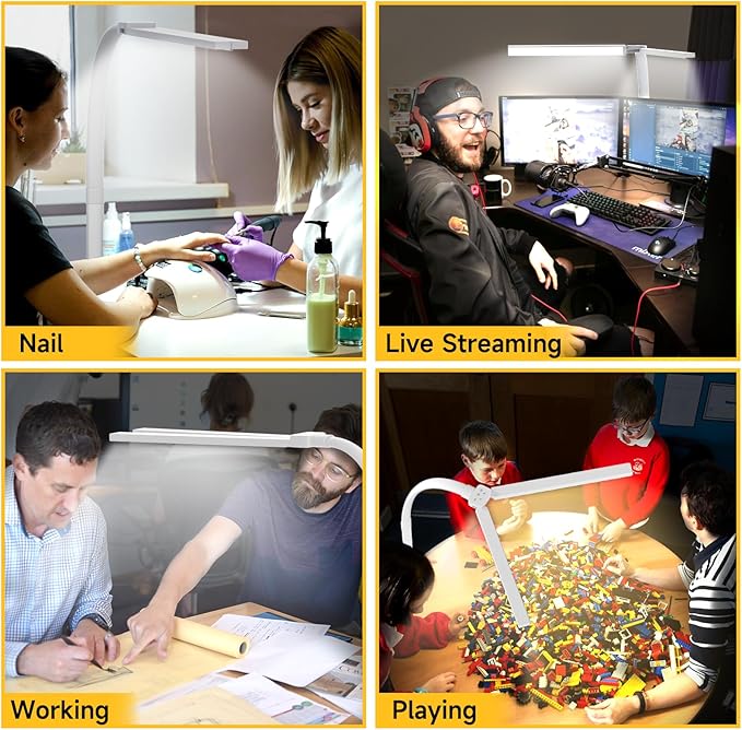 SKYLEO Led Desk Lamp for Home Office - Eye Caring Architect Desk Light with Clamp - Computer Monitor Light with Stepless Dimming Touch Control - 5 Color 24W - 2400LM Timing - Memory Function - White