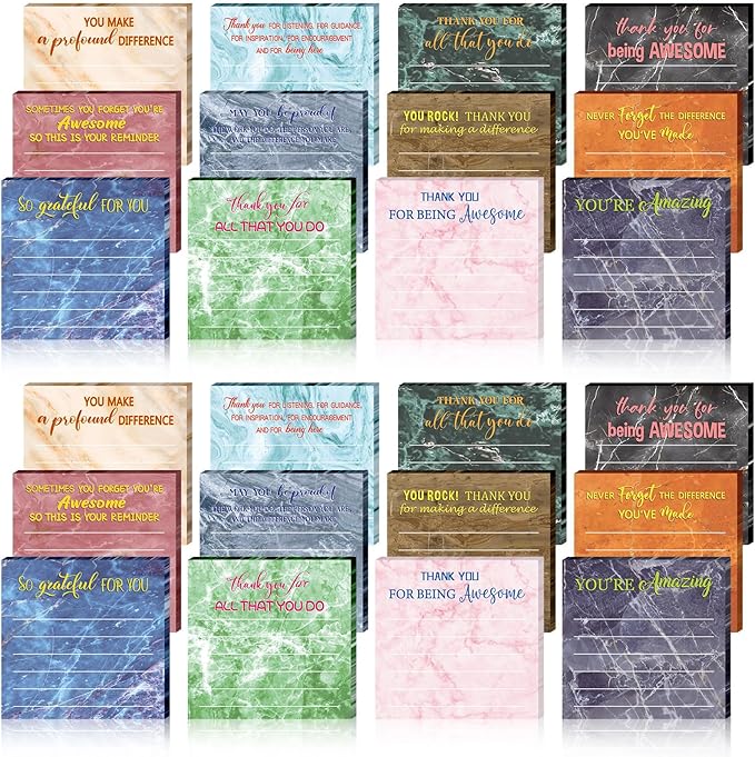 Yinder 24 Pcs Employee Appreciation Sticky Notes Thank You Gifts Bulk Note Pads with Sayings Teacher Gift Mini Pocket Inspirational Notepads for Coworker Office Supply 3 x 3''(Marble,Thanks)
