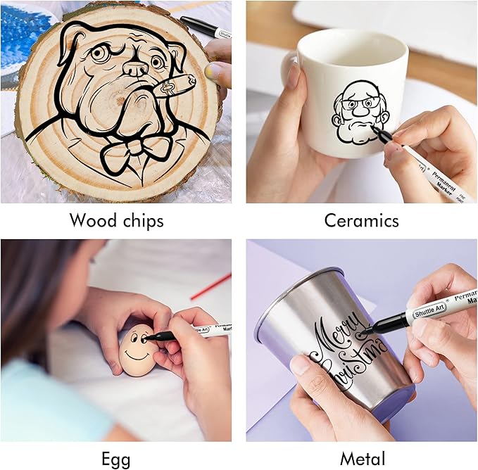 Shuttle Art Permanent Markers, 30 Pack Black Permanent Marker set,Fine Point, Works on Plastic,Wood,Stone,Metal and Glass for Doodling, Marking