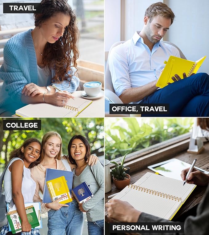 Large Spiral Notebook Journal for Women Men - 300 Numbered Lined Pages, College Ruled,B5 Hardcover Spiral Bound Notebook for School, Work, Note Taking, Writing, Leather Spiral Journal 7"x10"