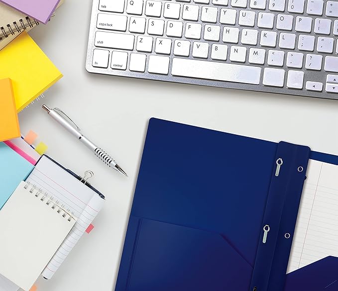 Better Office Products Blue Plastic 2 Pocket Folders with Prongs, Heavyweight, Letter Size Poly Folders, 24 Pack, with 3 Metal Prongs Fastener Clips, Blue