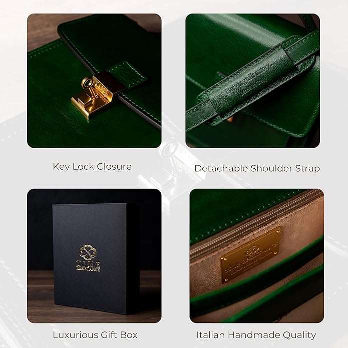 Time Resistance Small Leather Briefcase for Men - Crossbody Bag - Italian Leather Messenger Bag - Gift Box Included