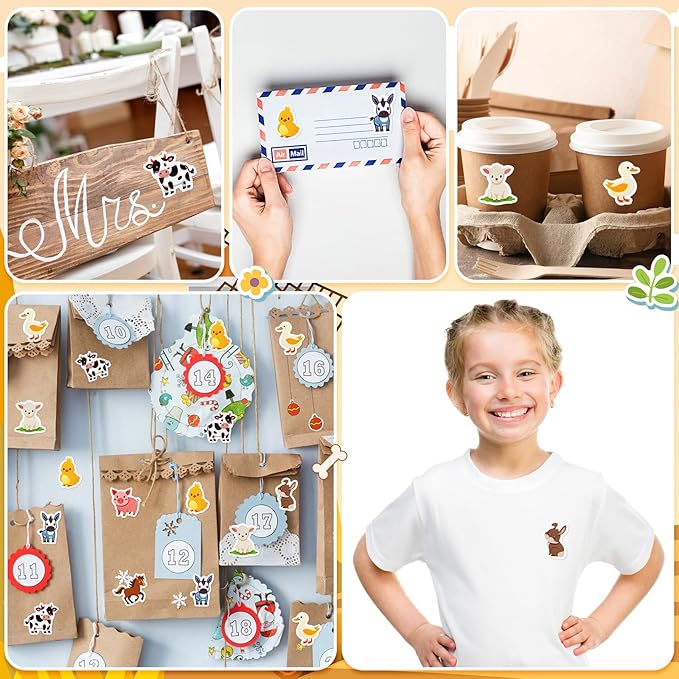 1 Roll Animal Stickers Reward Cute Space Stickers Office Supplies Incentives Sticker Animal Party Favor Decal, 500 Pcs Each Roll(Cute Farm Animal)