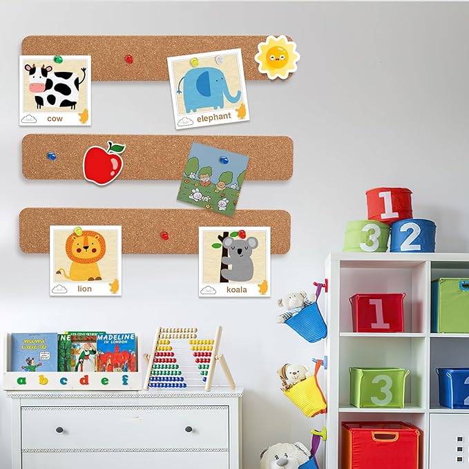 FEBSNOW Cork Board Strips, 10 Pack Cork Strips for Walls 15x2 Inch Small Cork Boards for Walls Self Adhesive with 50 Push Pins