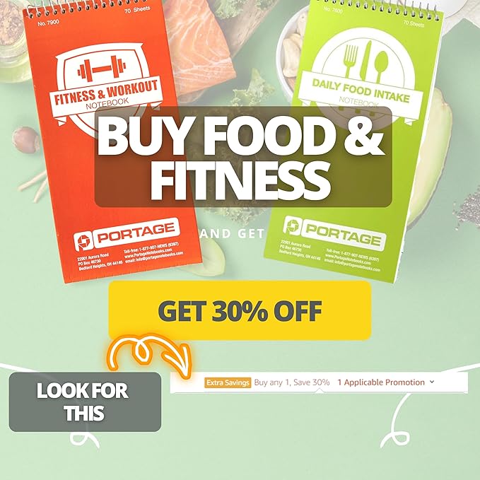 Portage Fitness & Workout Notebook - Fitness Journal, Workout Log, Exercise & Weight Training Notebook Planner, Fitness Tracker Log for Bodybuilding – 4 x 8 Inches, 140 Pages, 70 Sheets (Pack of 3)