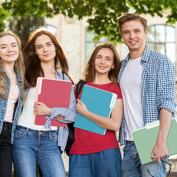 SUNEE File Folders Letter Size Retro Colors, 100 Pack Folders for Documents 1/3-Cut Tabs, Colored File Folders Office Home School for Documents Files Paper