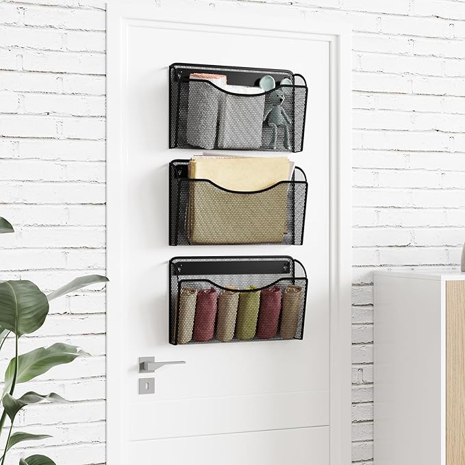 Mesh Hanging Wall File Holders, Vertical Mounted File Holder,Wall Basket Mail Organizer for Office, Home and School (Black 6Pack)