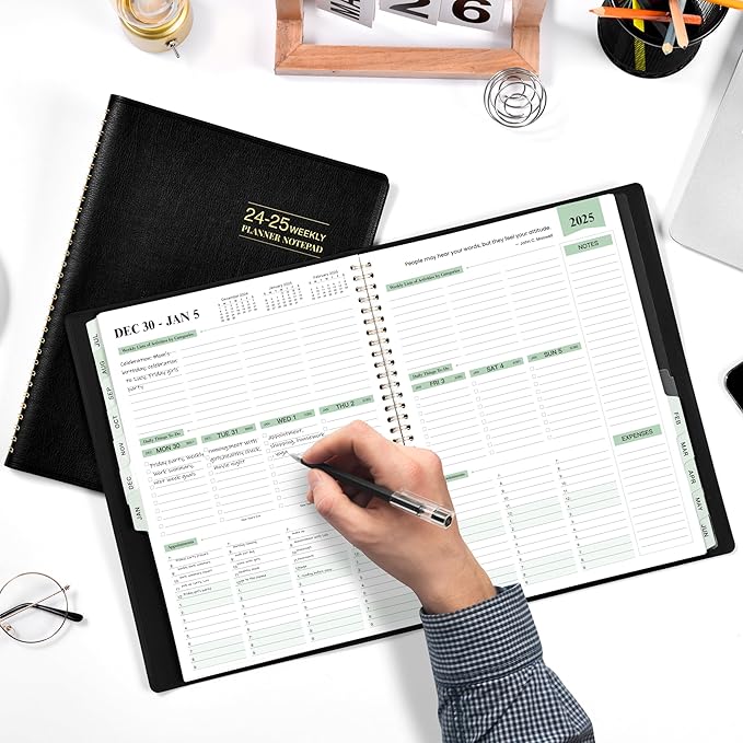 2024-2025 Planner -11.38'' x 8.74'', Weekly & Monthly Planner Notepad, From JUL.2024 - JUN.2025, Appointment Book, 60 Minutes Interval, Monthly Tabs, Faux Soft Leather, Spiral Bound - Black