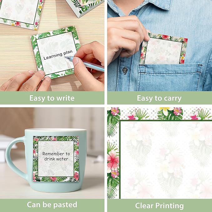 9 Pieces Palm Leaf Sticky Notes 3x3 Inch Adhesive Summer Hawaiian Tropical Palm Leaf Memo Notes Self-Stick Note Pads for School Office Home Supplies Students Teachers Presents